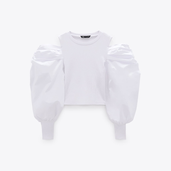 BNWT Zara Contrasting Top Oyster White size M - Picture 2 of 3
